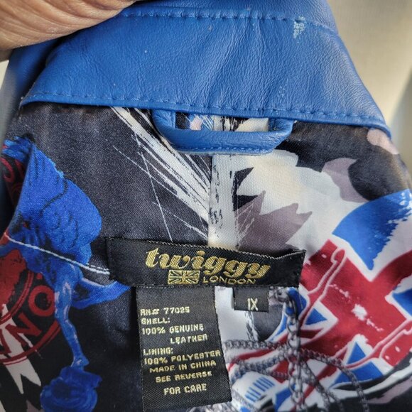 Women's "Twiggy London" 100% Genuine Leather Medium Blue Moto Jacket (Size: 1X) - Picture 3 of 14